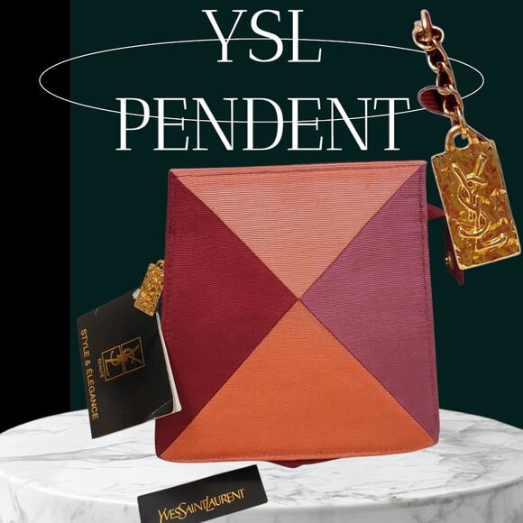 Rare Yves Saint Laurent Parfums Makeup Clutch Bag w YSL Pendent Zip Pull VINTG - Picture 4 of 16